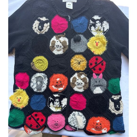 Susan Bristol Sz S Hand Embroidered Novelty Zoo Animal Zip Up Cardigan Wacky - Picture 7 of 12